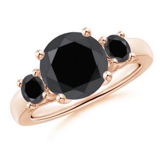 9mm AA Round Black Diamond Three Stone Engagement Ring in Rose Gold
