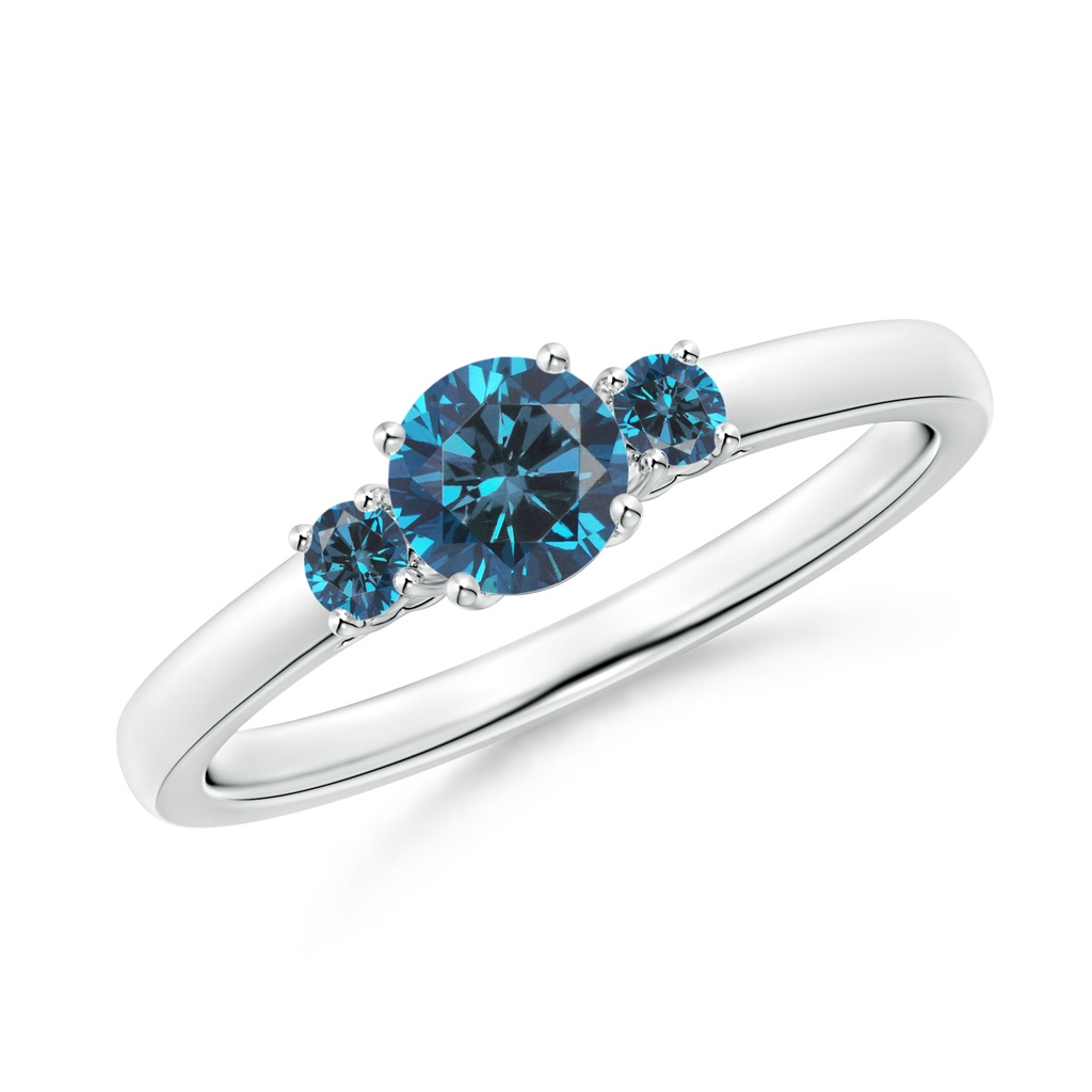 4.8mm AAA Round Blue Diamond Three Stone Engagement Ring in White Gold
