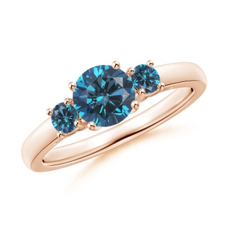 6mm AAA Round Blue Diamond Three Stone Engagement Ring in Rose Gold