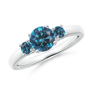6mm AAA Round Blue Diamond Three Stone Engagement Ring in White Gold