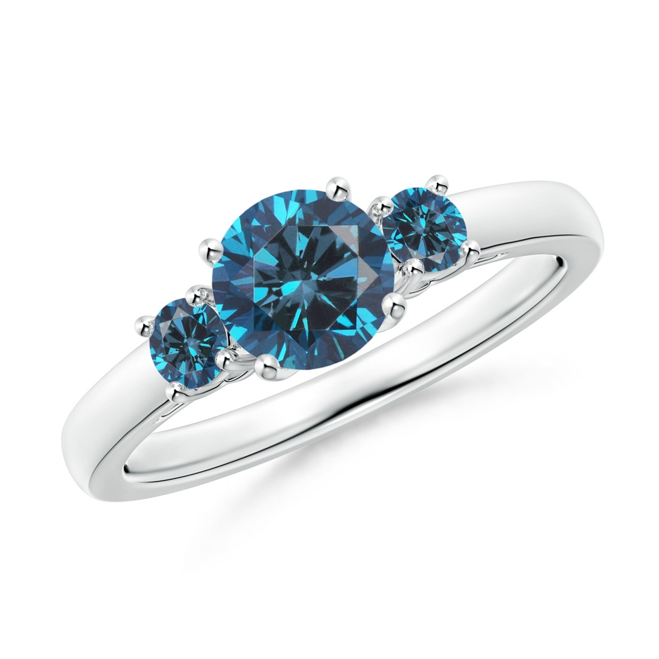 6mm AAA Round Blue Diamond Three Stone Engagement Ring in White Gold 