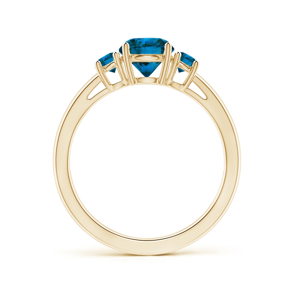 6mm AAA Round Blue Diamond Three Stone Engagement Ring in Yellow Gold Side 1