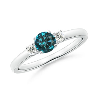 4.8mm AA Round Blue & White Diamond Past Present Future Ring in White Gold