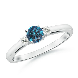 4.8mm AAA Round Blue & White Diamond Past Present Future Ring in 9K White Gold