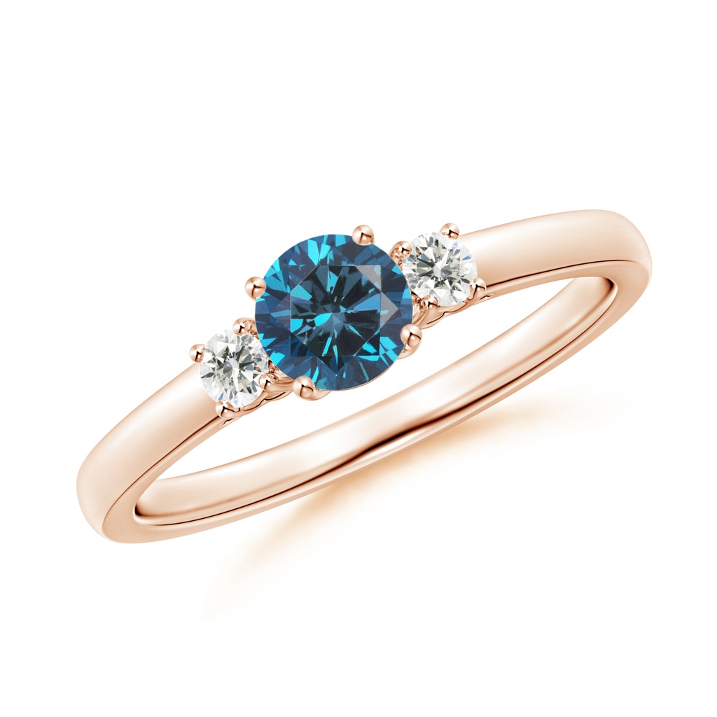 4.8mm AAA Round Blue & White Diamond Past Present Future Ring in Rose Gold