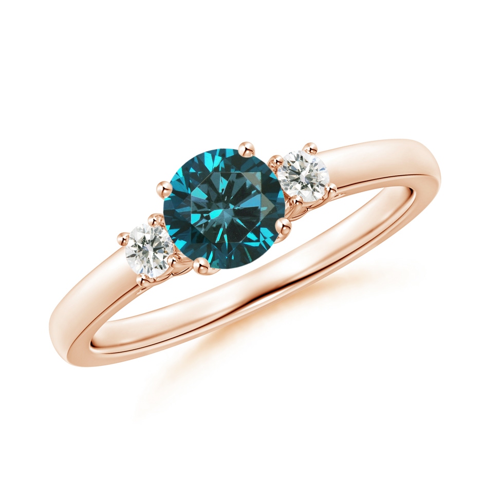 5.5mm AA Round Blue & White Diamond Past Present Future Ring in Rose Gold 