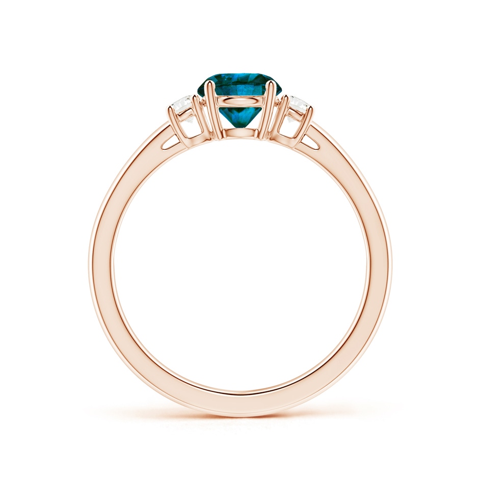 5.5mm AA Round Blue & White Diamond Past Present Future Ring in Rose Gold side 1