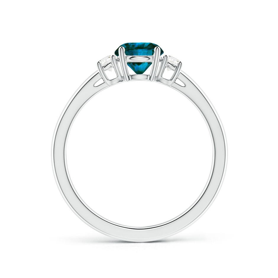 5.5mm AA Round Blue & White Diamond Past Present Future Ring in White Gold side 1