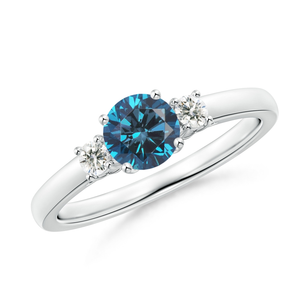 5.5mm AAA Round Blue & White Diamond Past Present Future Ring in White Gold 