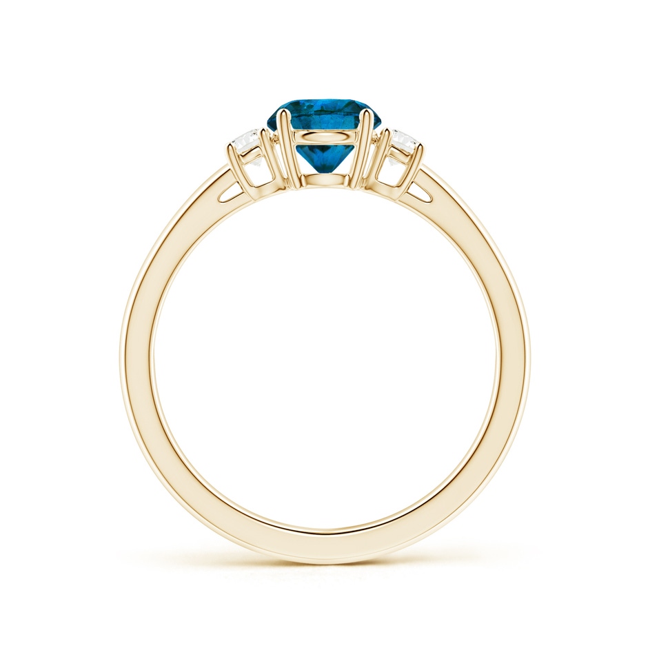 5.5mm AAA Round Blue & White Diamond Past Present Future Ring in Yellow Gold side 1