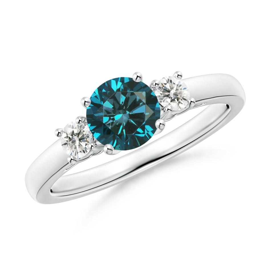 6mm AA Round Blue & White Diamond Past Present Future Ring in White Gold 