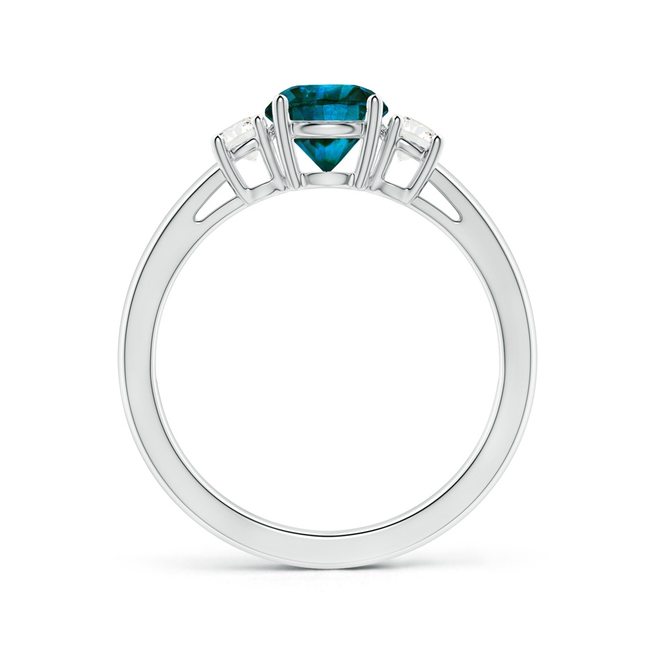 6mm AA Round Blue & White Diamond Past Present Future Ring in White Gold side 1