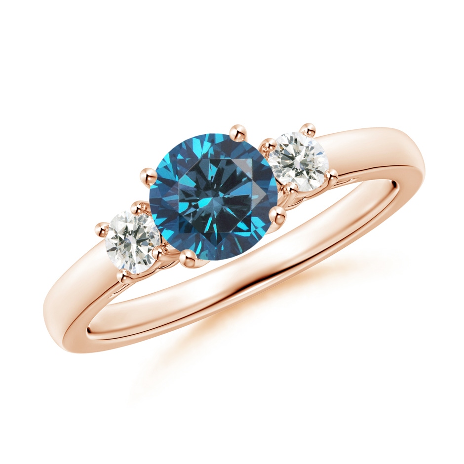 6mm AAA Round Blue & White Diamond Past Present Future Ring in Rose Gold 