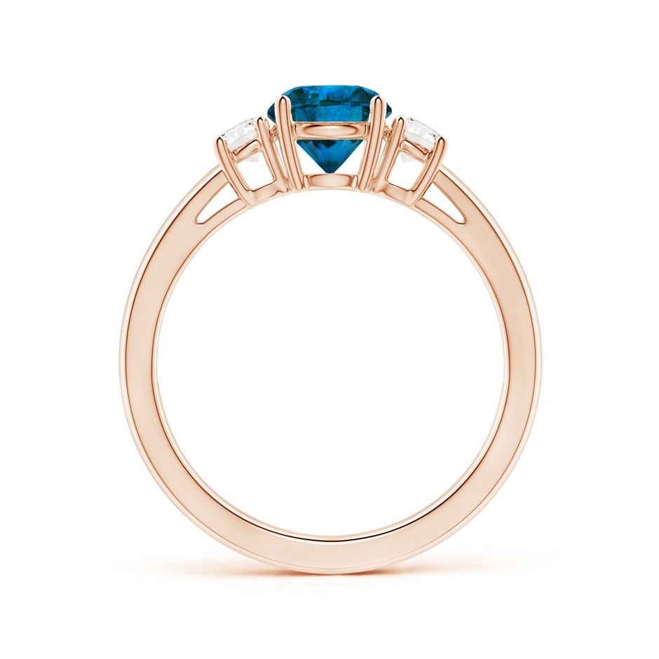 6mm AAA Round Blue & White Diamond Past Present Future Ring in Rose Gold side 1