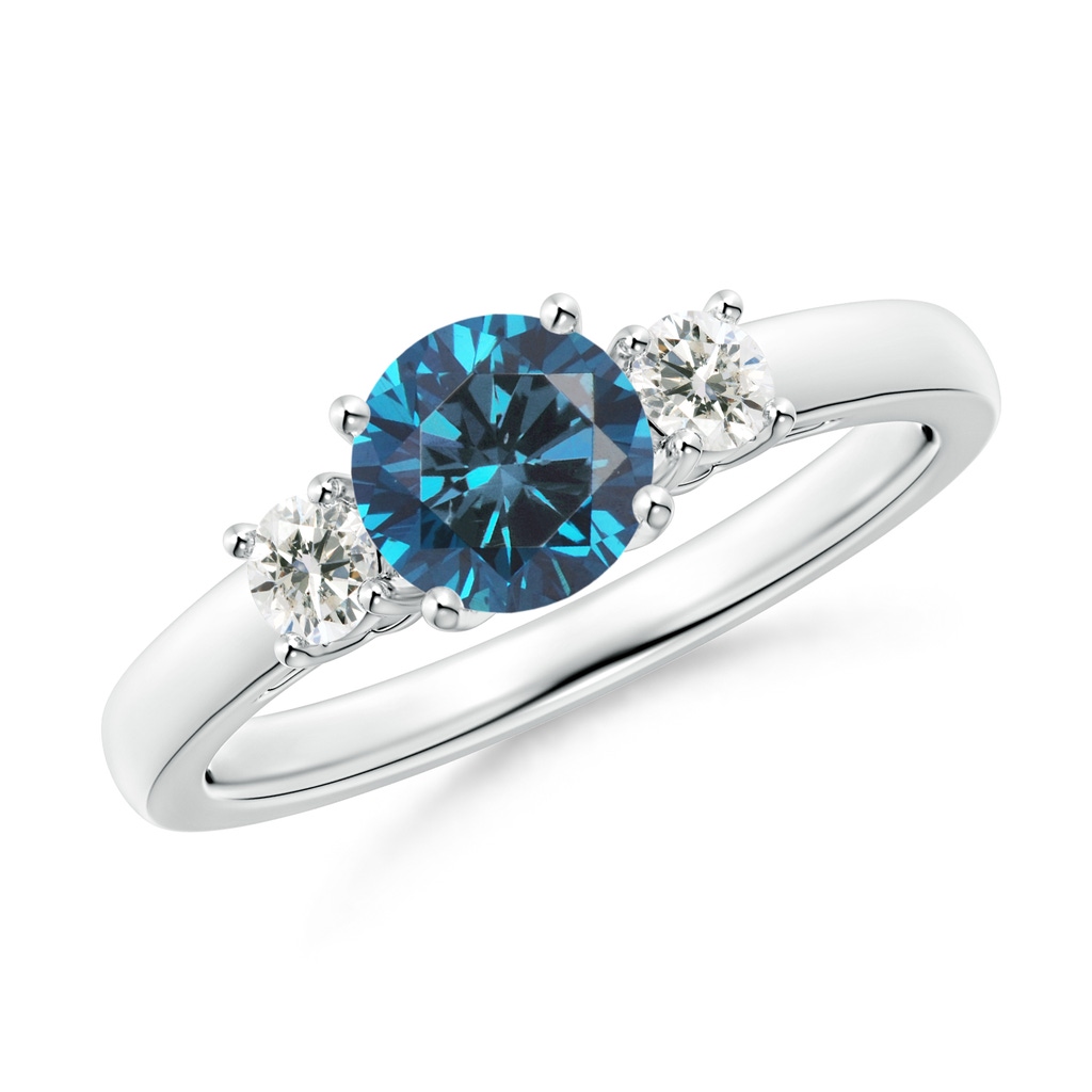 6mm AAA Round Blue & White Diamond Past Present Future Ring in White Gold