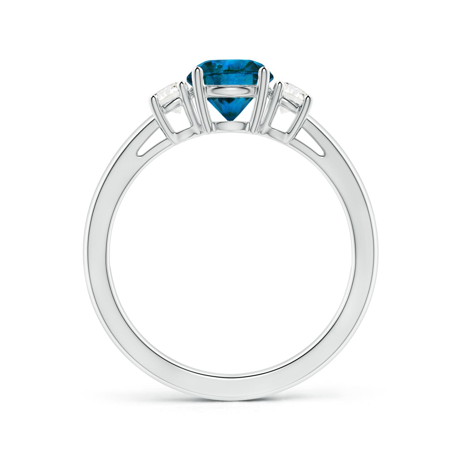 6mm AAA Round Blue & White Diamond Past Present Future Ring in White Gold - side 1