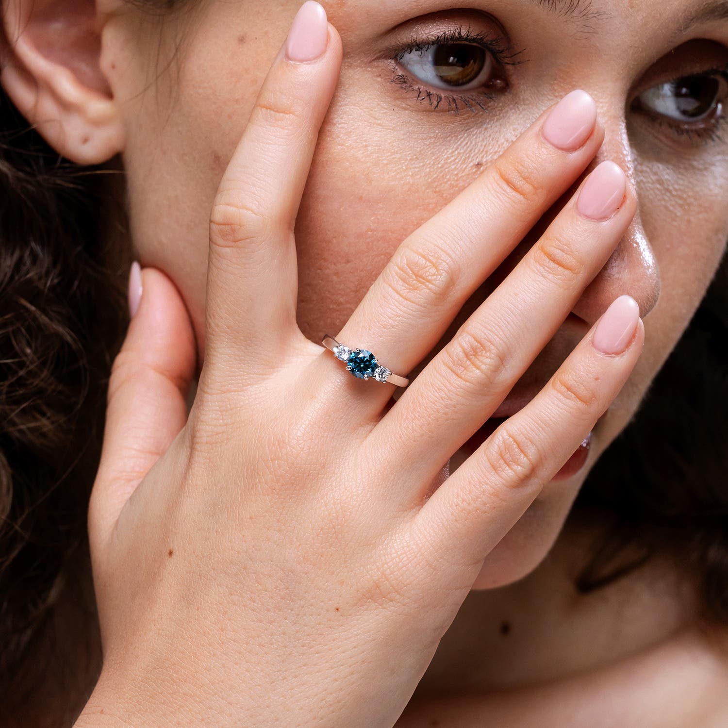 Angara Round Enhanced Blue & White Diamond Ring in 14K Solid Gold (5.5MM) - Picture 13 of 40