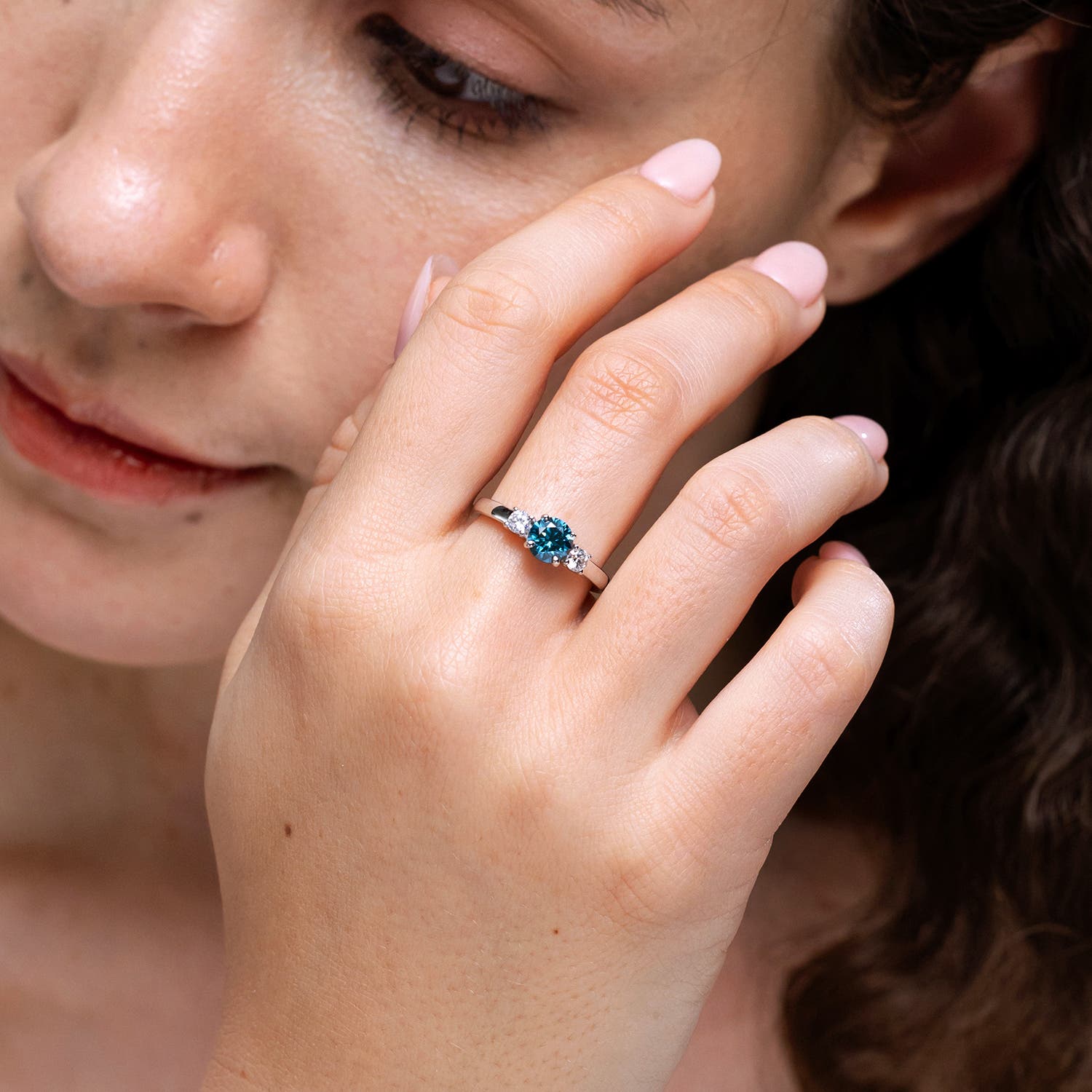 Angara Round Enhanced Blue & White Diamond Ring in 14K Solid Gold (5.5MM) - Picture 14 of 40