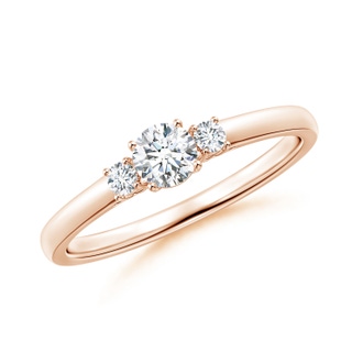 4.1mm GVS2 Round Diamond Three Stone Engagement Ring in Rose Gold