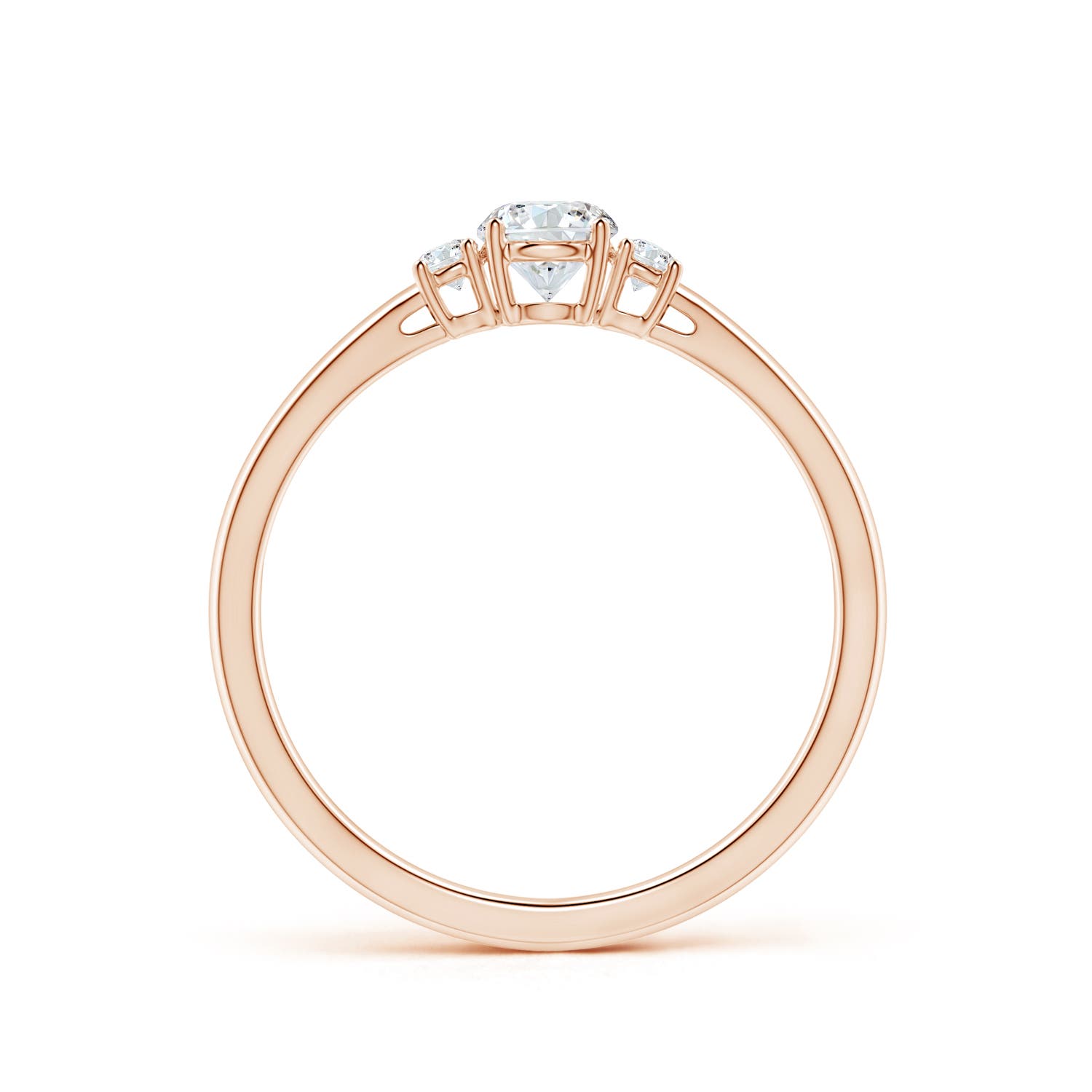 4.1mm GVS2 Round Diamond Three Stone Engagement Ring in Rose Gold