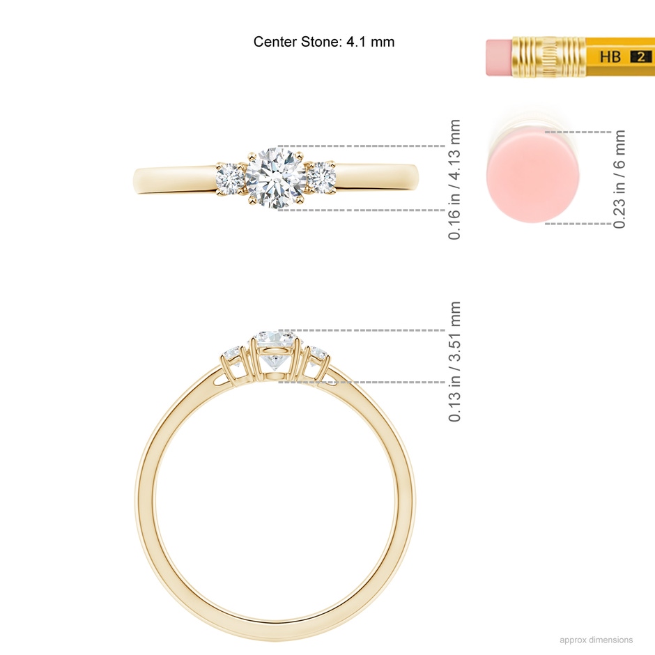 4.1mm GVS2 Round Diamond Three Stone Engagement Ring in Yellow Gold ruler