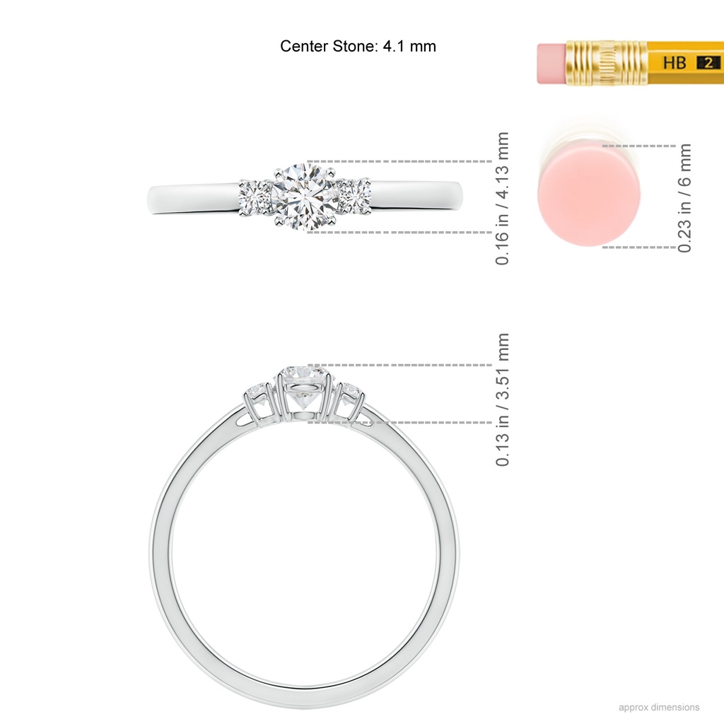 4.1mm HSI2 Round Diamond Three Stone Engagement Ring in White Gold ruler