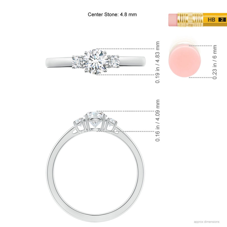 4.8mm GVS2 Round Diamond Three Stone Engagement Ring in P950 Platinum ruler