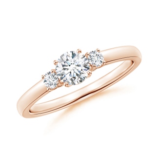 4.8mm GVS2 Round Diamond Three Stone Engagement Ring in Rose Gold