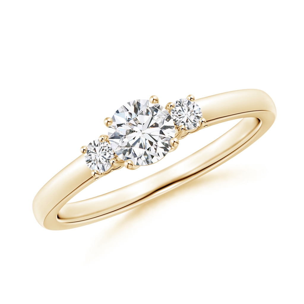 4.8mm HSI2 Round Diamond Three Stone Engagement Ring in Yellow Gold