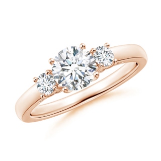 6mm GVS2 Round Diamond Three Stone Engagement Ring in 10K Rose Gold