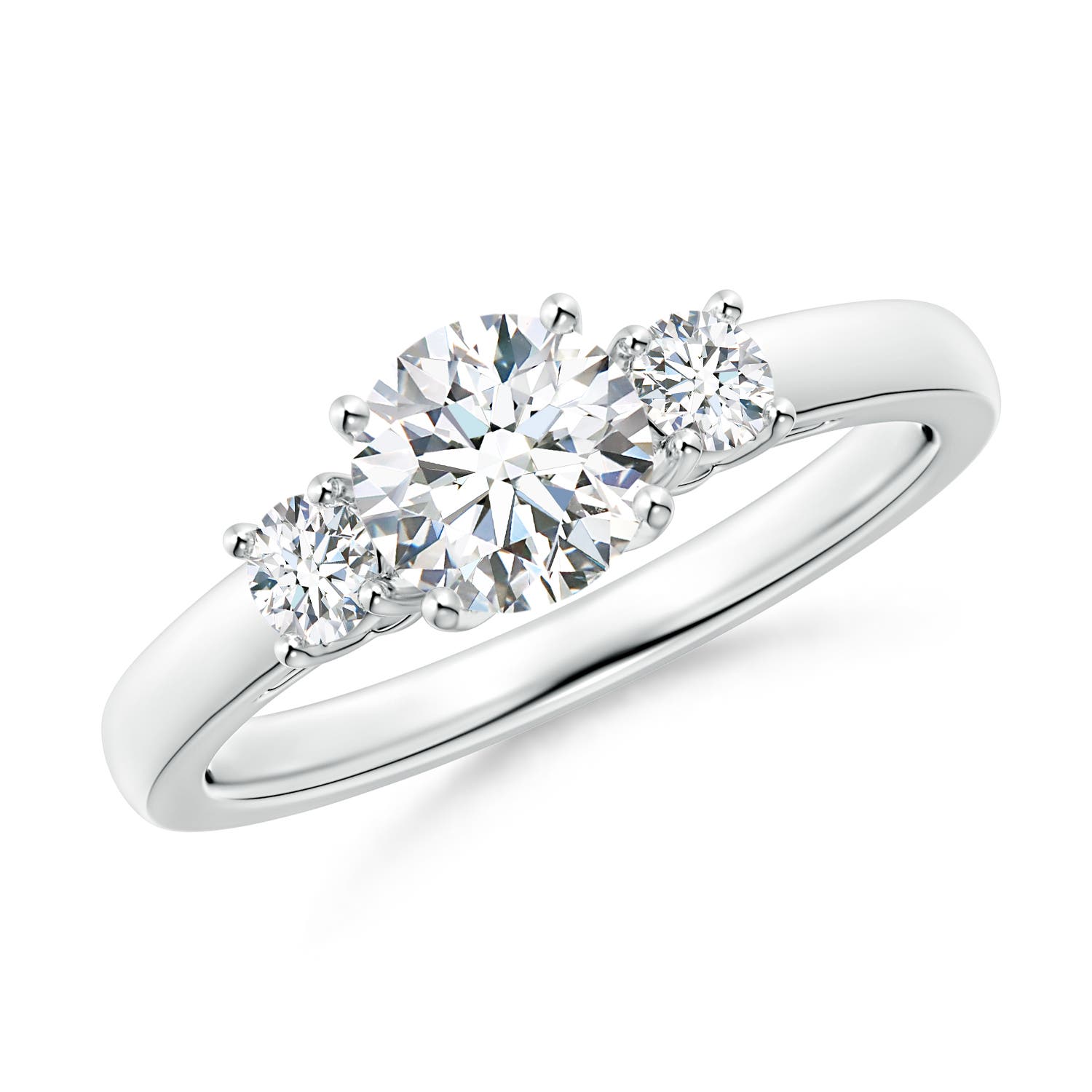 6mm GVS2 Round Diamond Three Stone Engagement Ring in P950 Platinum