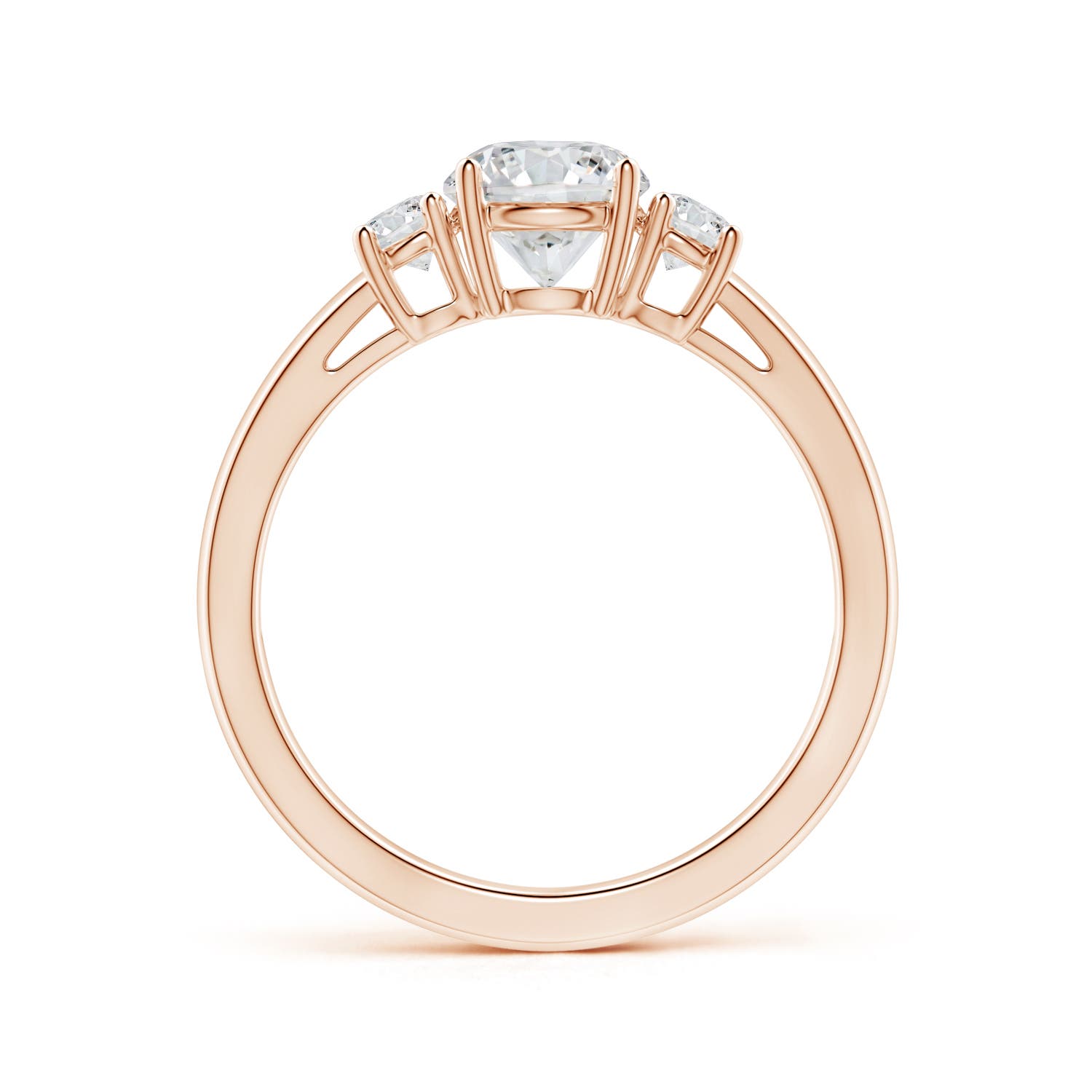 6mm HSI2 Round Diamond Three Stone Engagement Ring in Rose Gold - side 1