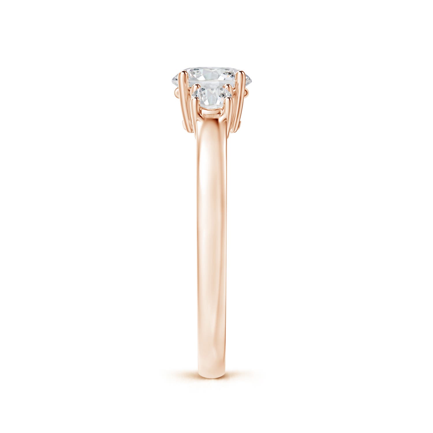 6mm HSI2 Round Diamond Three Stone Engagement Ring in Rose Gold - side 4