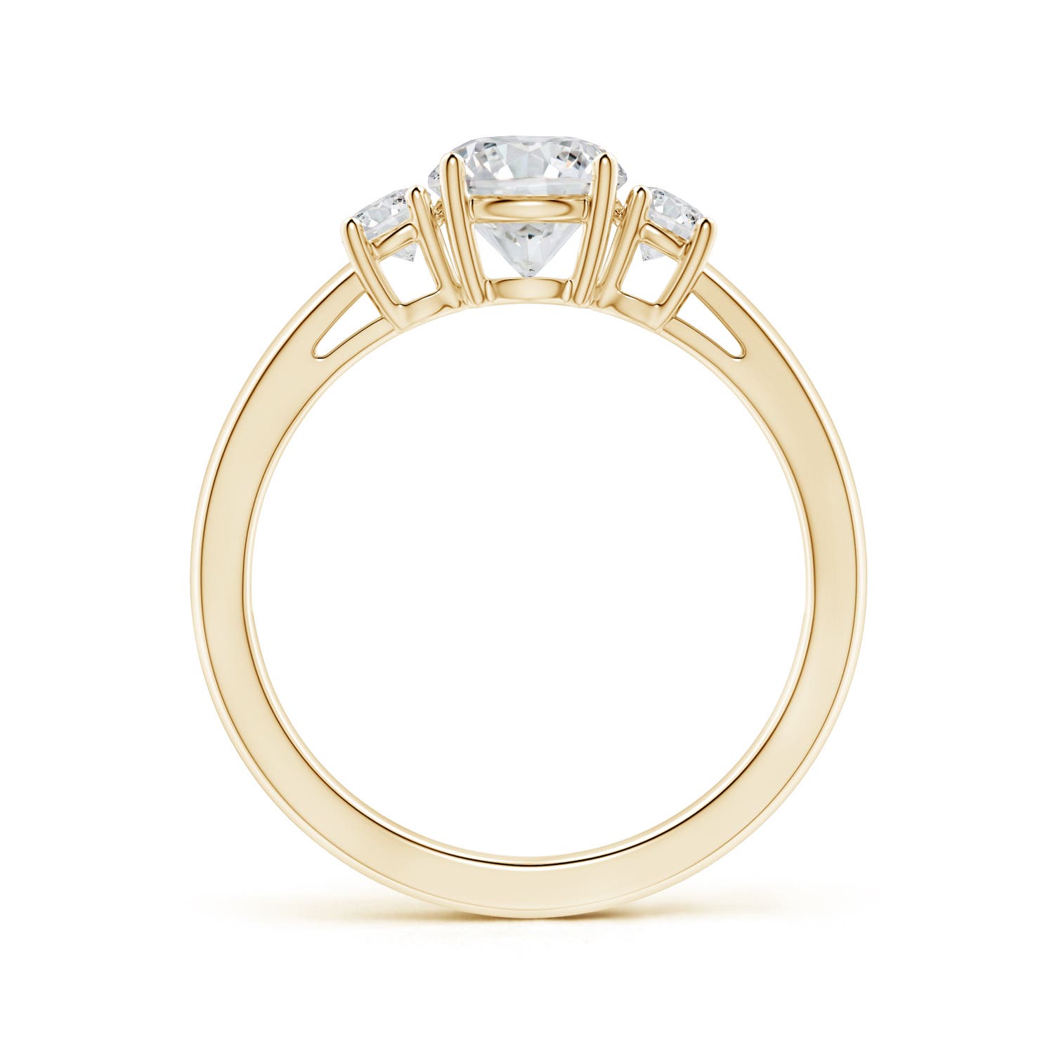 6mm HSI2 Round Diamond Three Stone Engagement Ring in Yellow Gold
