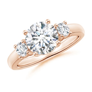 7.8mm GVS2 Round Diamond Three Stone Engagement Ring in 10K Rose Gold