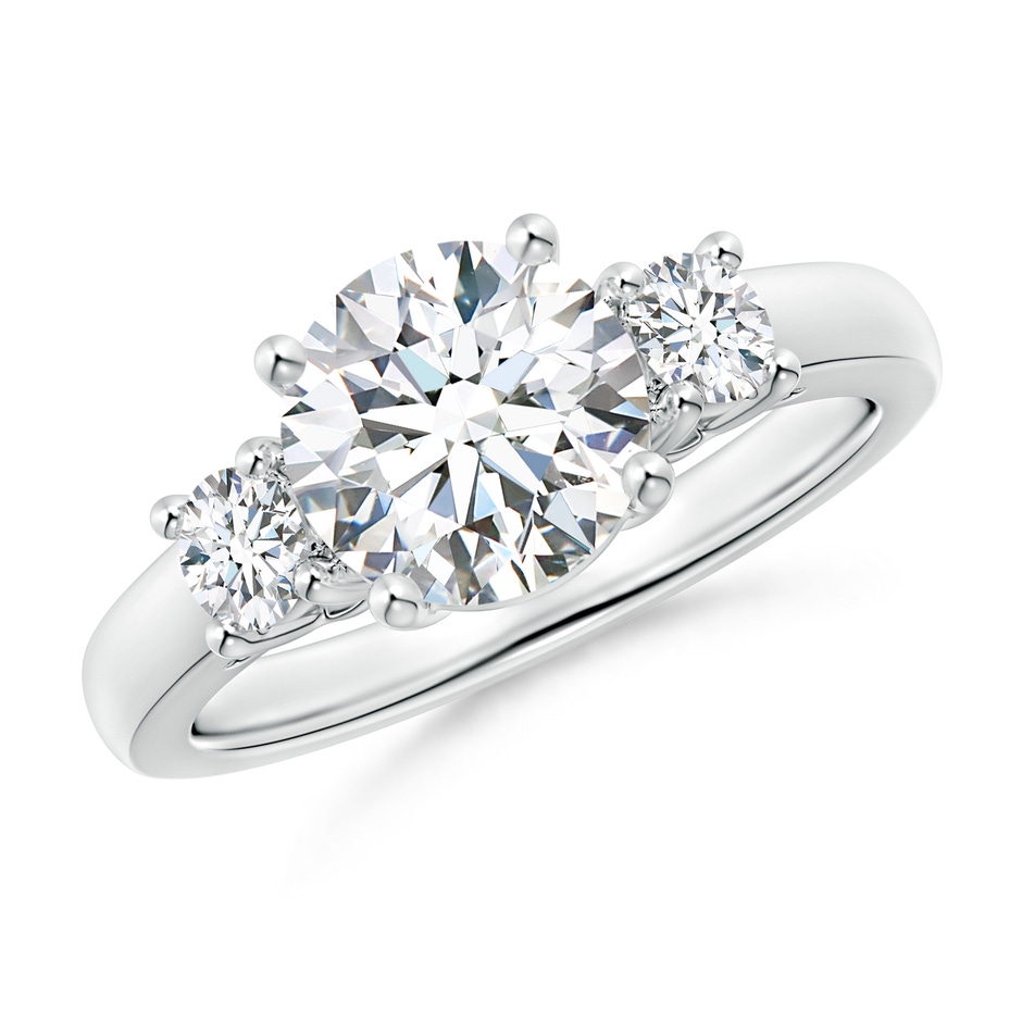 7.8mm GVS2 Round Diamond Three Stone Engagement Ring in P950 Platinum 