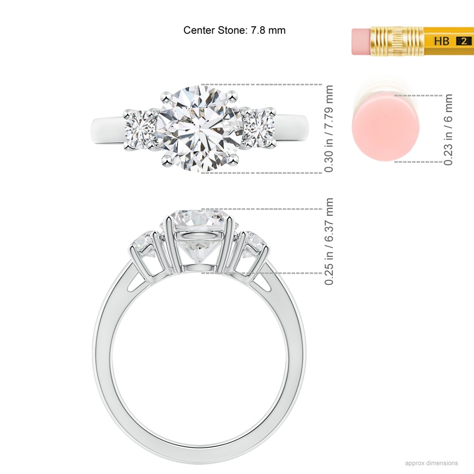 7.8mm HSI2 Round Diamond Three Stone Engagement Ring in P950 Platinum ruler