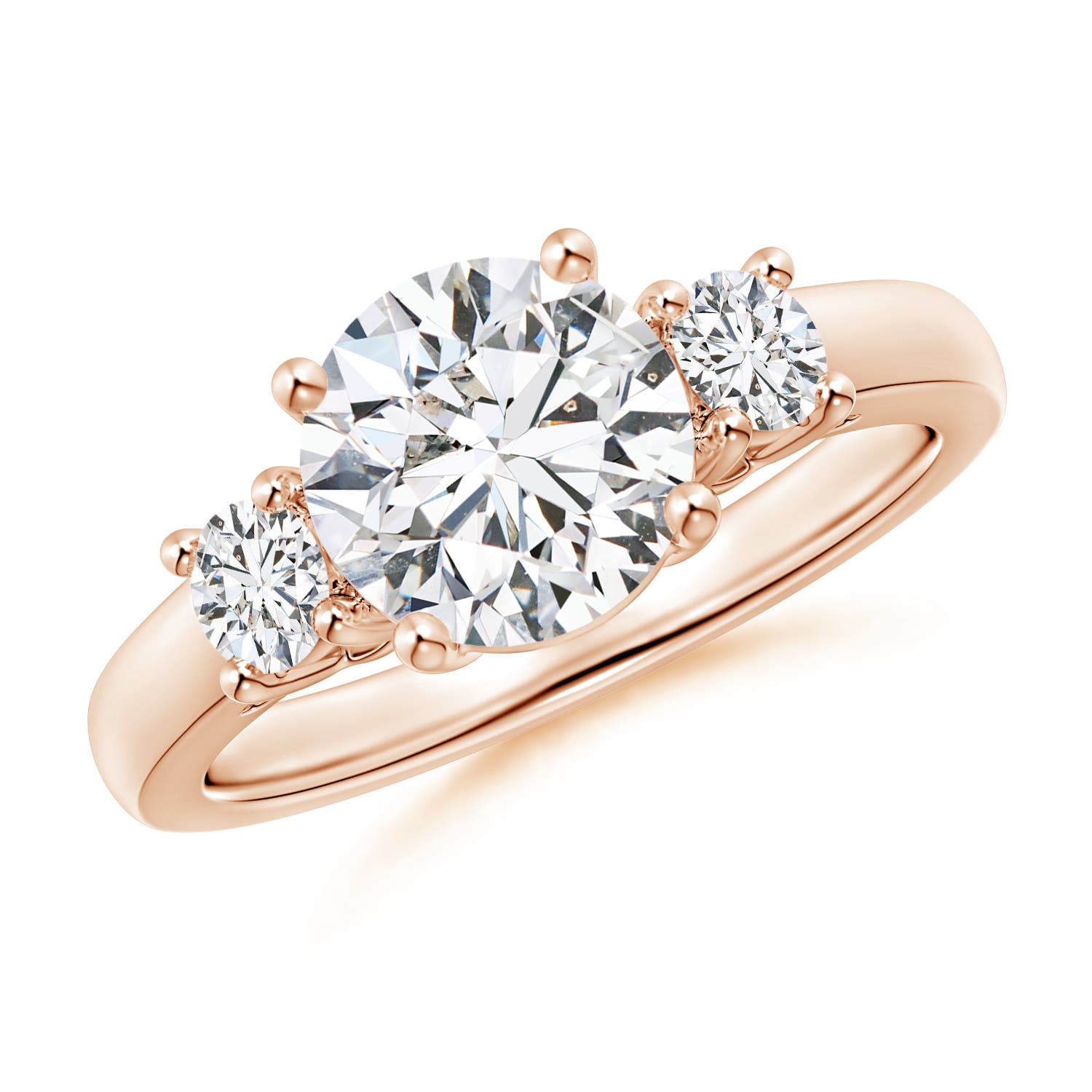 7.8mm HSI2 Round Diamond Three Stone Engagement Ring in Rose Gold