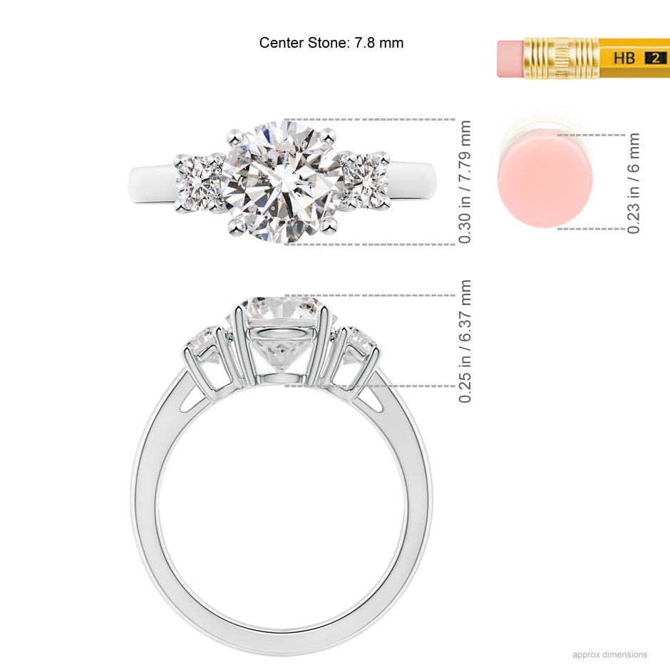 7.8mm IJI1I2 Round Diamond Three Stone Engagement Ring in P950 Platinum ruler