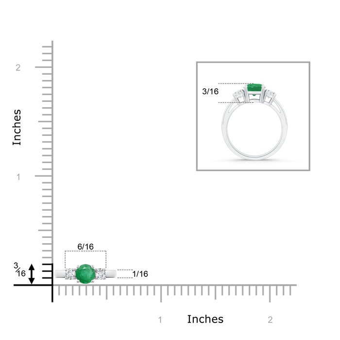 5mm A Round Emerald & Diamond Three Stone Engagement Ring in P950 Platinum product image