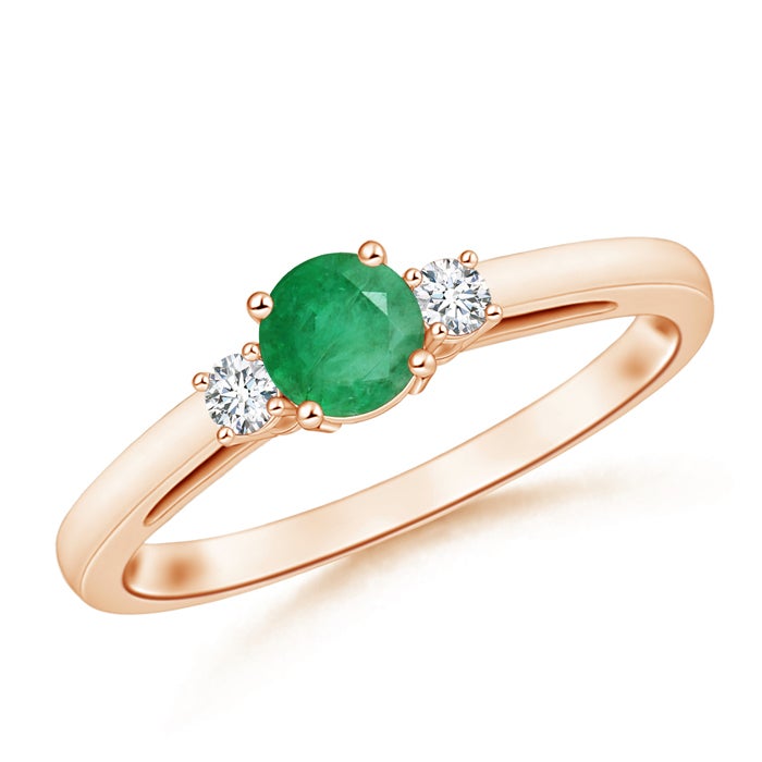 Round Emerald & Diamond Three Stone Engagement Ring
