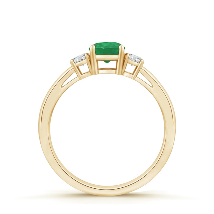 5mm A Round Emerald & Diamond Three Stone Engagement Ring in Yellow Gold product image