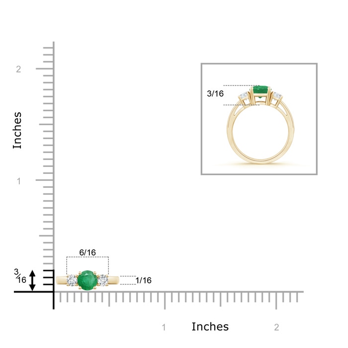 5mm A Round Emerald & Diamond Three Stone Engagement Ring in Yellow Gold product image