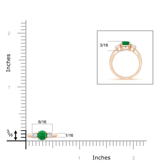 5mm AA Round Emerald & Diamond Three Stone Engagement Ring in 9K Rose Gold product image