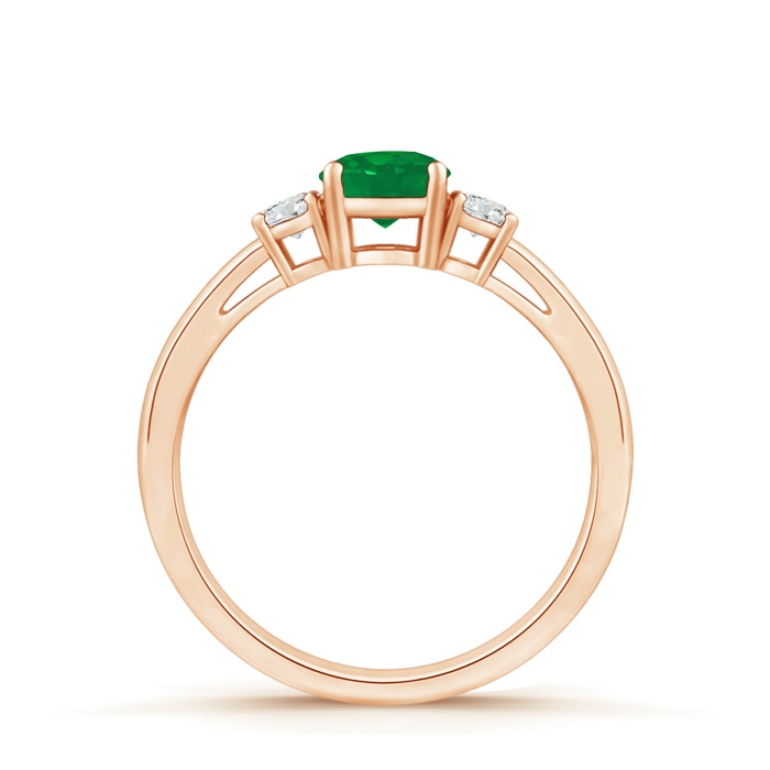 5mm AA Round Emerald & Diamond Three Stone Engagement Ring in Rose Gold product image