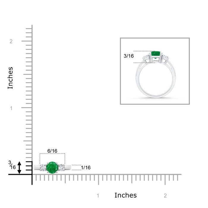 5mm AA Round Emerald & Diamond Three Stone Engagement Ring in White Gold product image