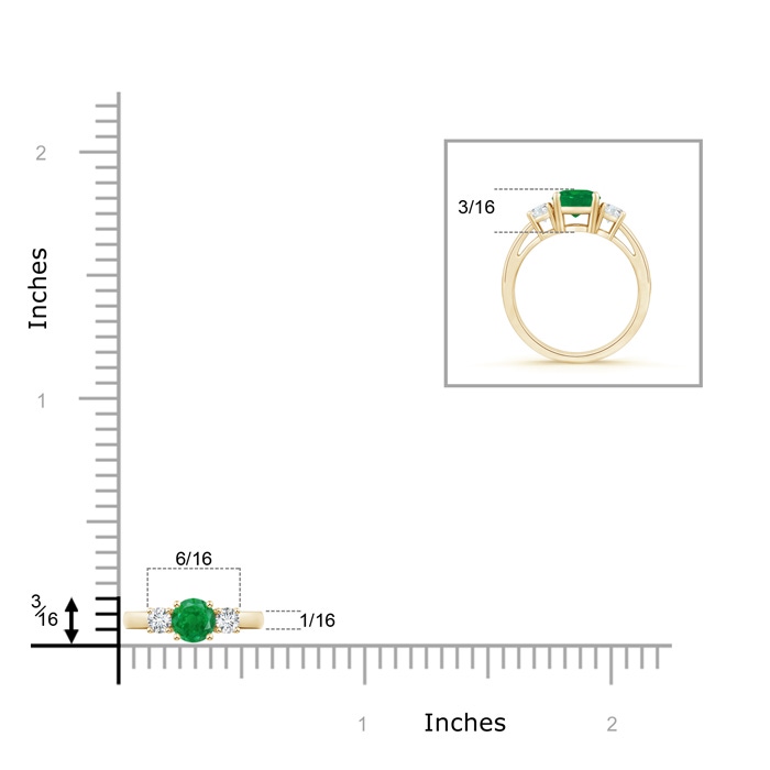 5mm AA Round Emerald & Diamond Three Stone Engagement Ring in Yellow Gold product image