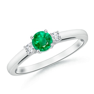 5mm AAA Round Emerald & Diamond Three Stone Engagement Ring in White Gold