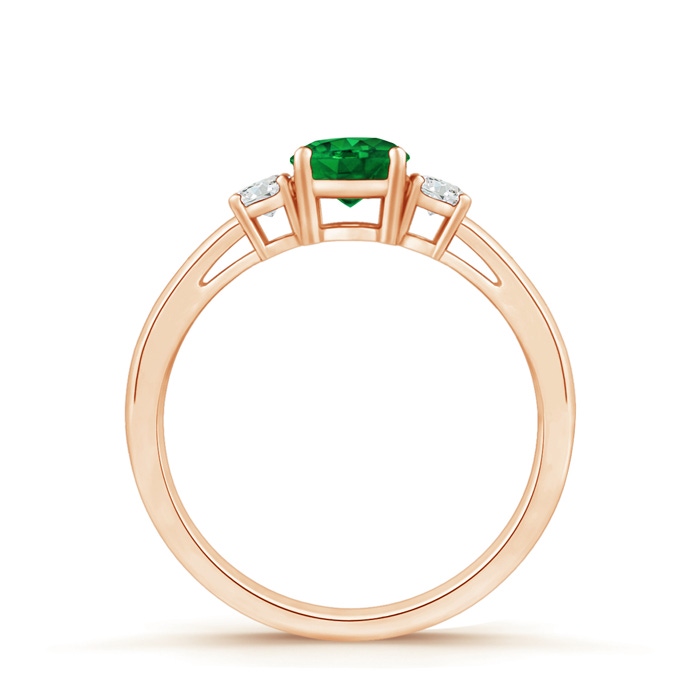5mm AAAA Round Emerald & Diamond Three Stone Engagement Ring in Rose Gold product image