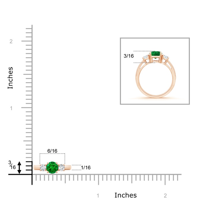 5mm AAAA Round Emerald & Diamond Three Stone Engagement Ring in Rose Gold product image